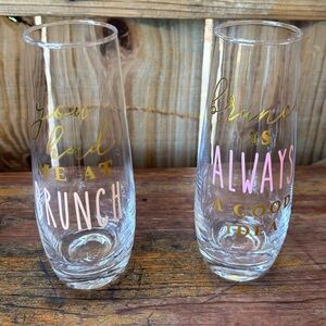 Set of 2 Brunch Theme Stemless Champagne Flutes Size 8oz